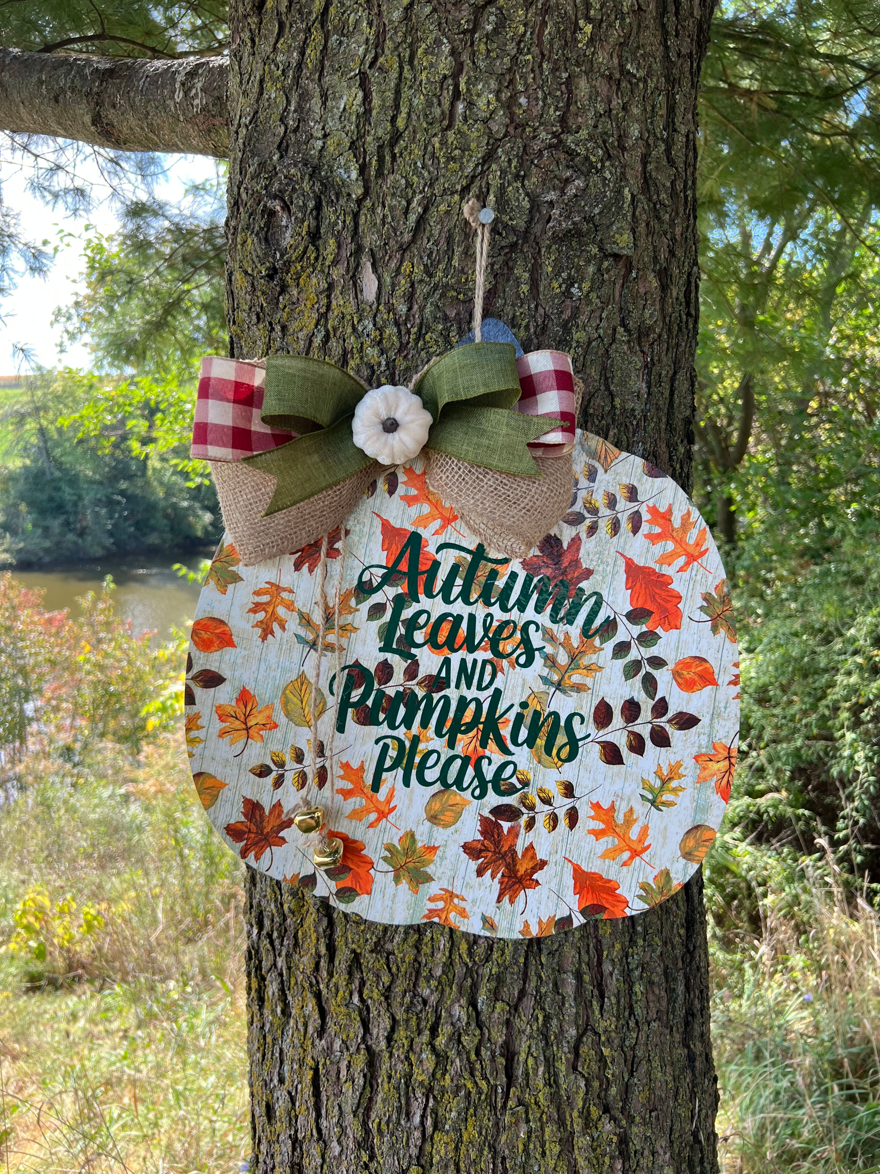 18 in Decoupage Fall Wood Pumpkin Door Hanger