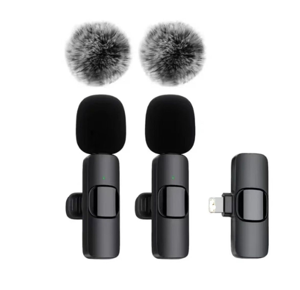 Thumbnail: 2 Pcs Wireless Lavalier Microphone, Mini Clip-on Mic for iPhone Android iPad, Cr