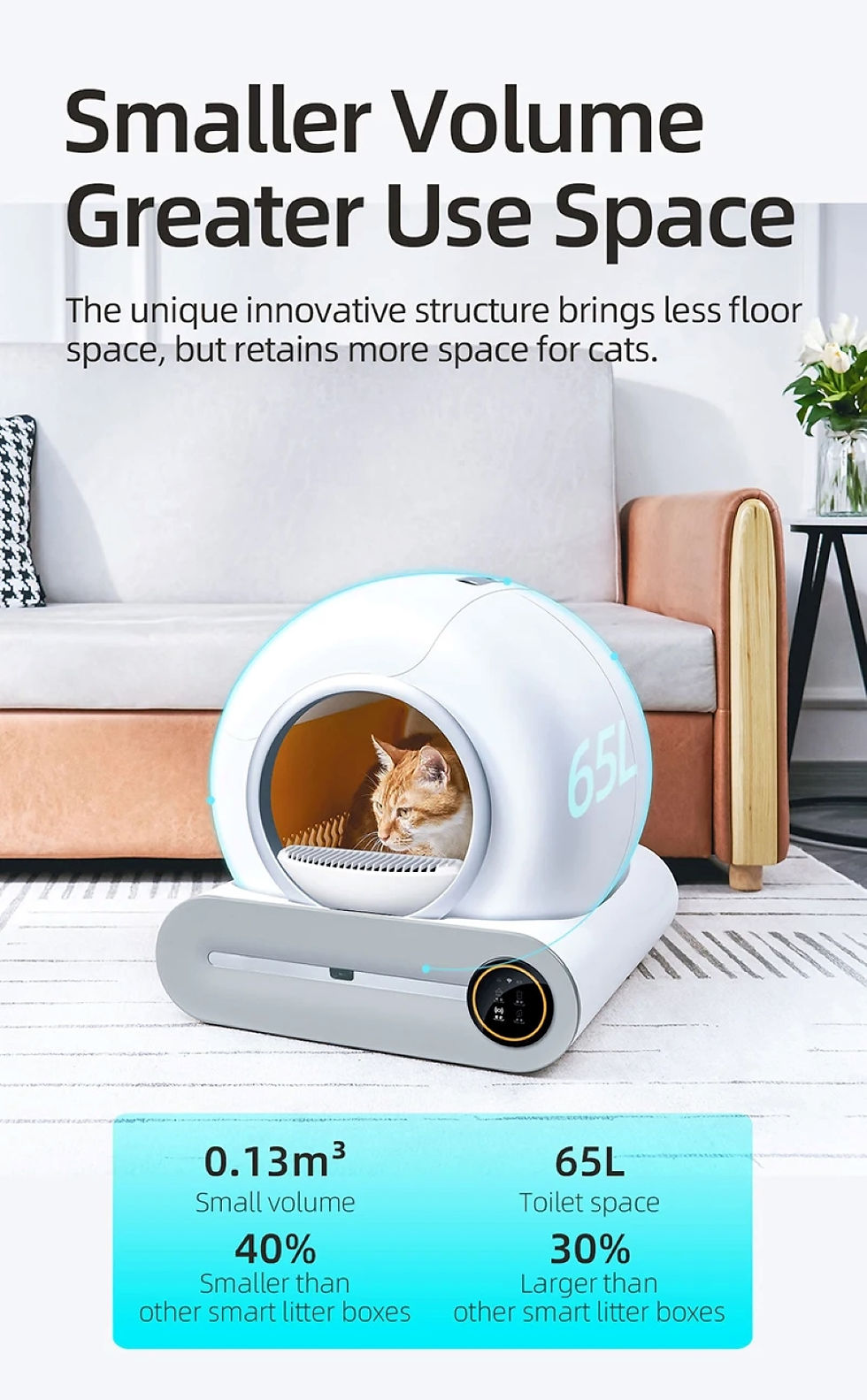 Thumbnail: 65L Large Space Silent Smart WiFi Cat Litter Box with 9L Trash Automatic Cleanin