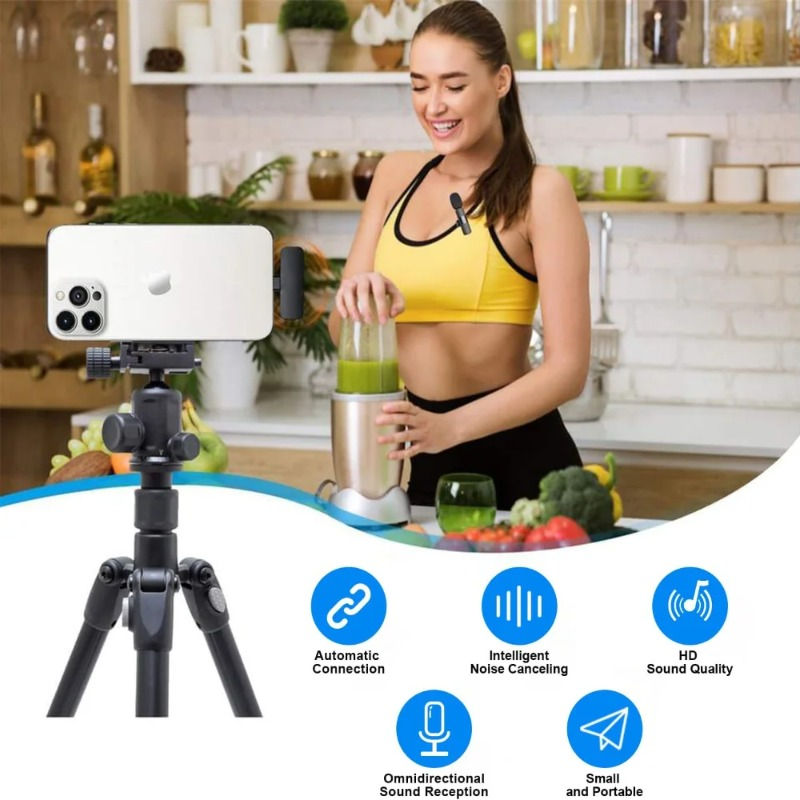 Thumbnail: 2 Pcs Wireless Lavalier Microphone, Mini Clip-on Mic for iPhone Android iPad, Cr