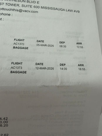 Flight information for March 5 and March 12, 2020