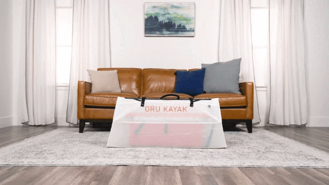 GIF displaying the fuctionality and ease of the origami kayak 'Lake' by The Oru, via their campaign