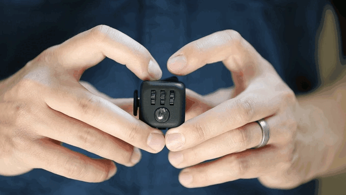 GIF of the fidget cube functions in use, via their Kickstarter campaign