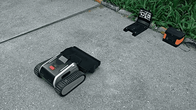 GIF depicting the functions and specs of the Lymow One robot mower, via kickstarter campaign