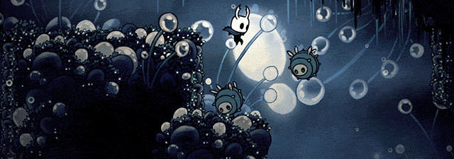 GIF of actions and scenes of gameplay from the Kickstarter campaign for Team Cherry's Hollow Knights