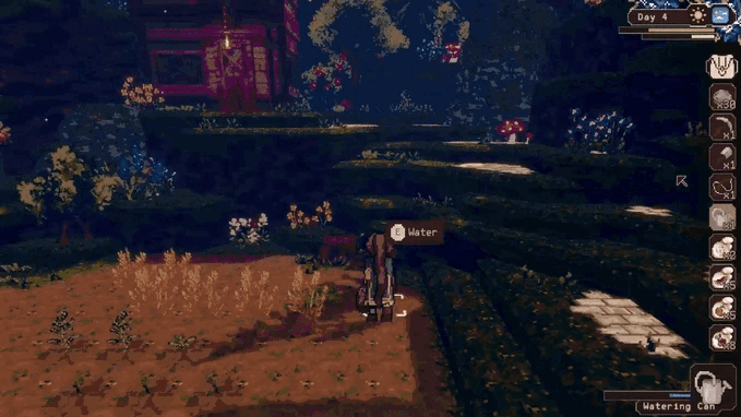 A GIF showcasing gameplay and visual aesthetic of Delphinium, via their Kickstarter campaign
