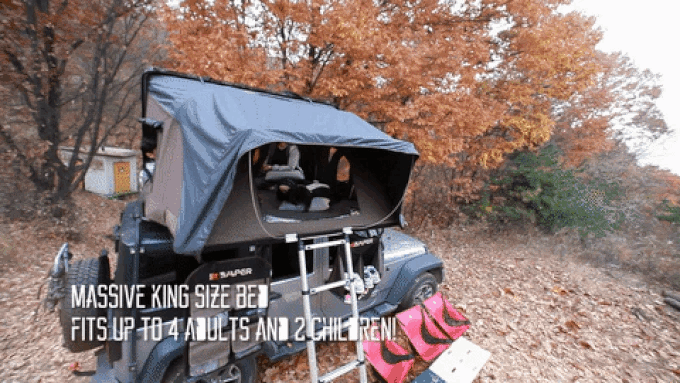 GIF compilation of the Skycamp, setting up and using on when on the drive, from the Kickstarter campaign