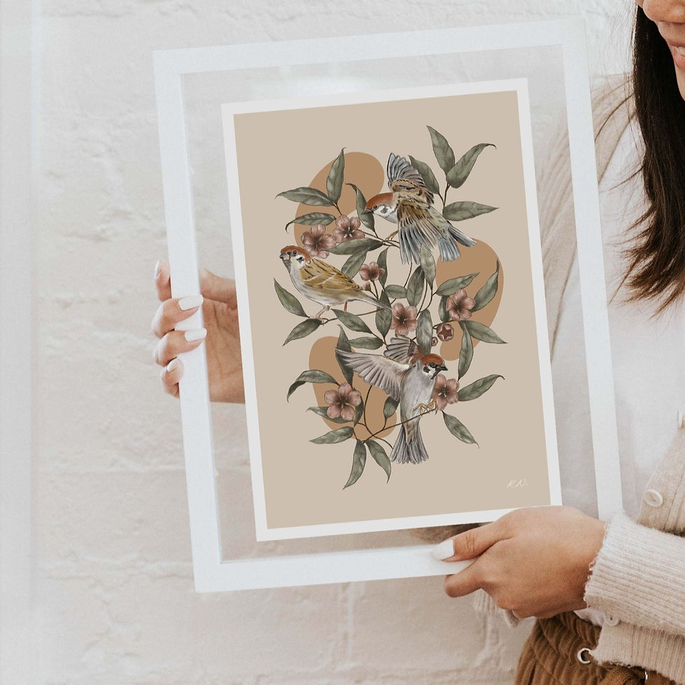 Thumbnail: Blossoms & Sparrows Art Print
