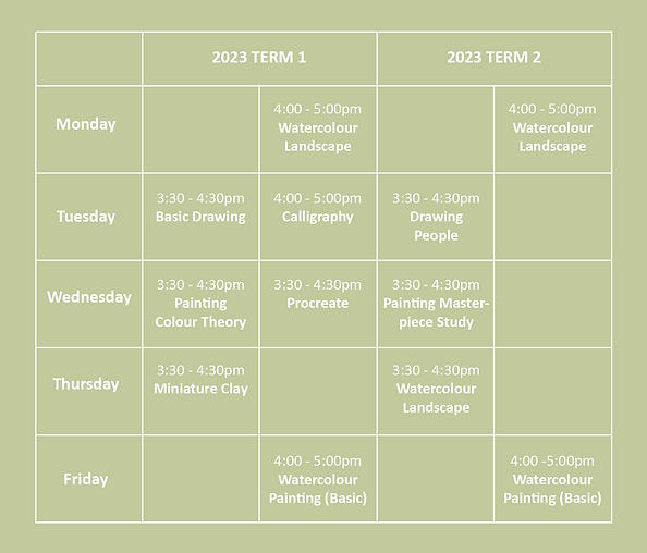 TAV Afterschool Timetable