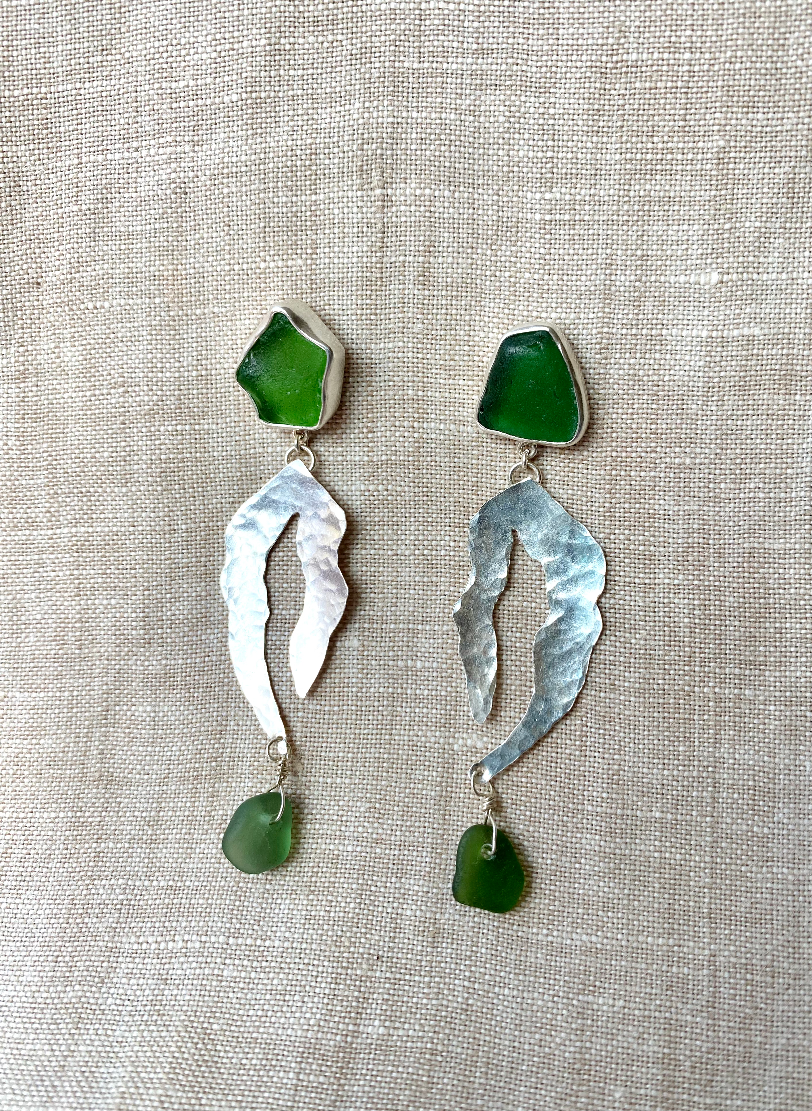 Forest Green and Silver Seaweed Earrings