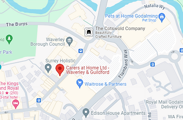 Map showing Carers at Home Godalming office