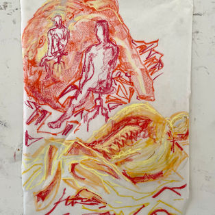 Life Study. 42 x 59.4 cm. Oil pastel on semi-transparent Japanese paper. 2022.
