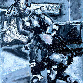 MMA Training. 21 x 29.7cm. Oil Pastel on blue paper. 2023.