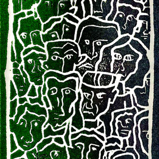 Faces. 14.8 x 21 cm. Linoleum print on paper. 2022.