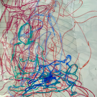 Life Study. 80 x 70 cm. Layered oil pastel, soft pastel on transparent plastic and paper. 2022.