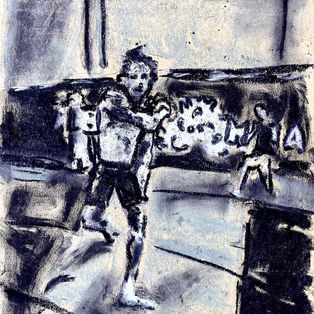MMA Training. 21 x 29.7cm. Charcoal on unbleached paper. 2023.