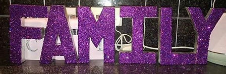 Glitter DIY Arts and Crafts sign family purple