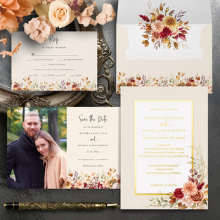 fall wedding terracotta floral invites