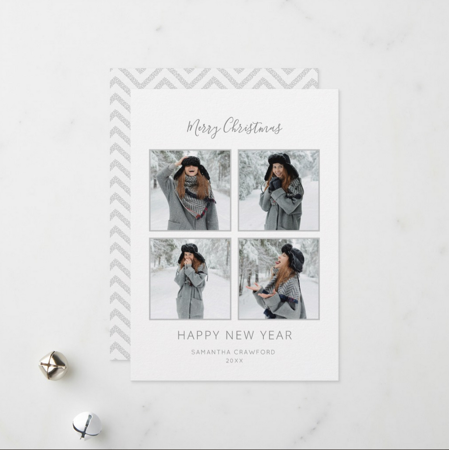 Elegant Gray Minimalist 4-Photo Card