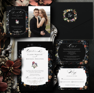 fine art black floral with calligraphy script wedding