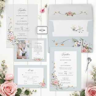 boho style wildflowers in pastel colors wedding stationery