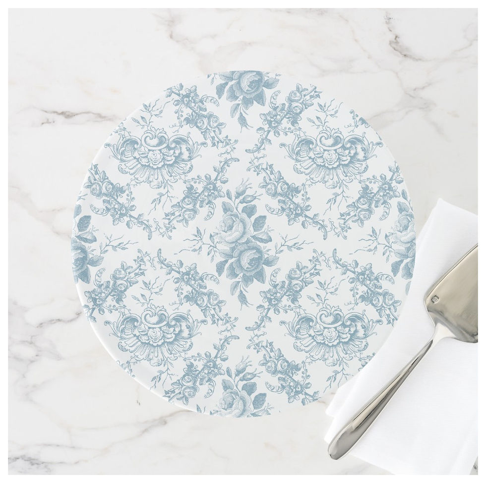 Engraved blue floral toile