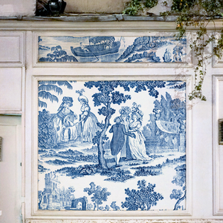vintage blue landscape toile decoupage paper