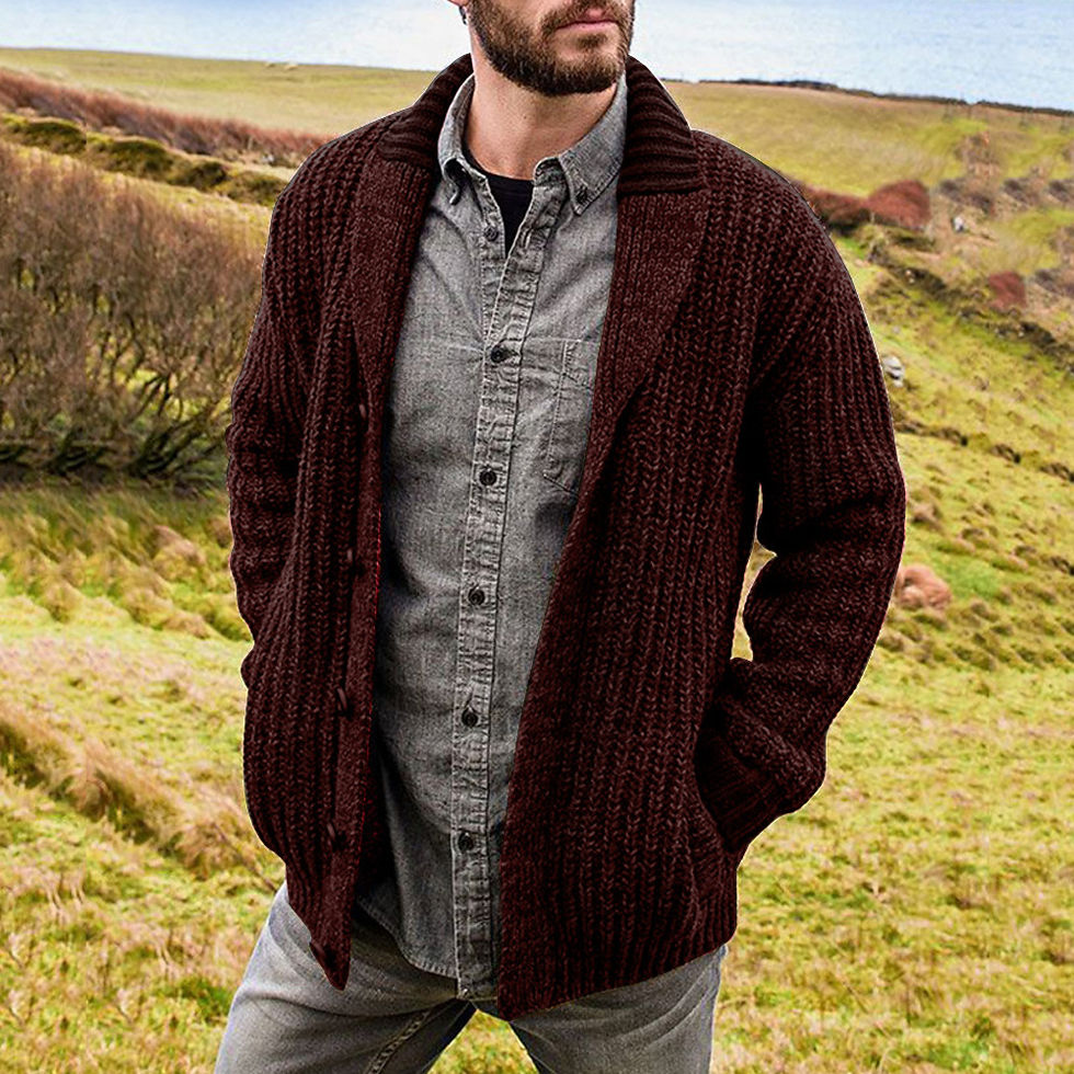 Thumbnail: Men's Solid Color Long Sleeve Knit Cardigan Sweater