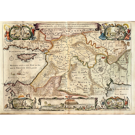 Map of the Holy Land by Stoopendaal c.1720, Paradise & Garden of Eden, Bible Map