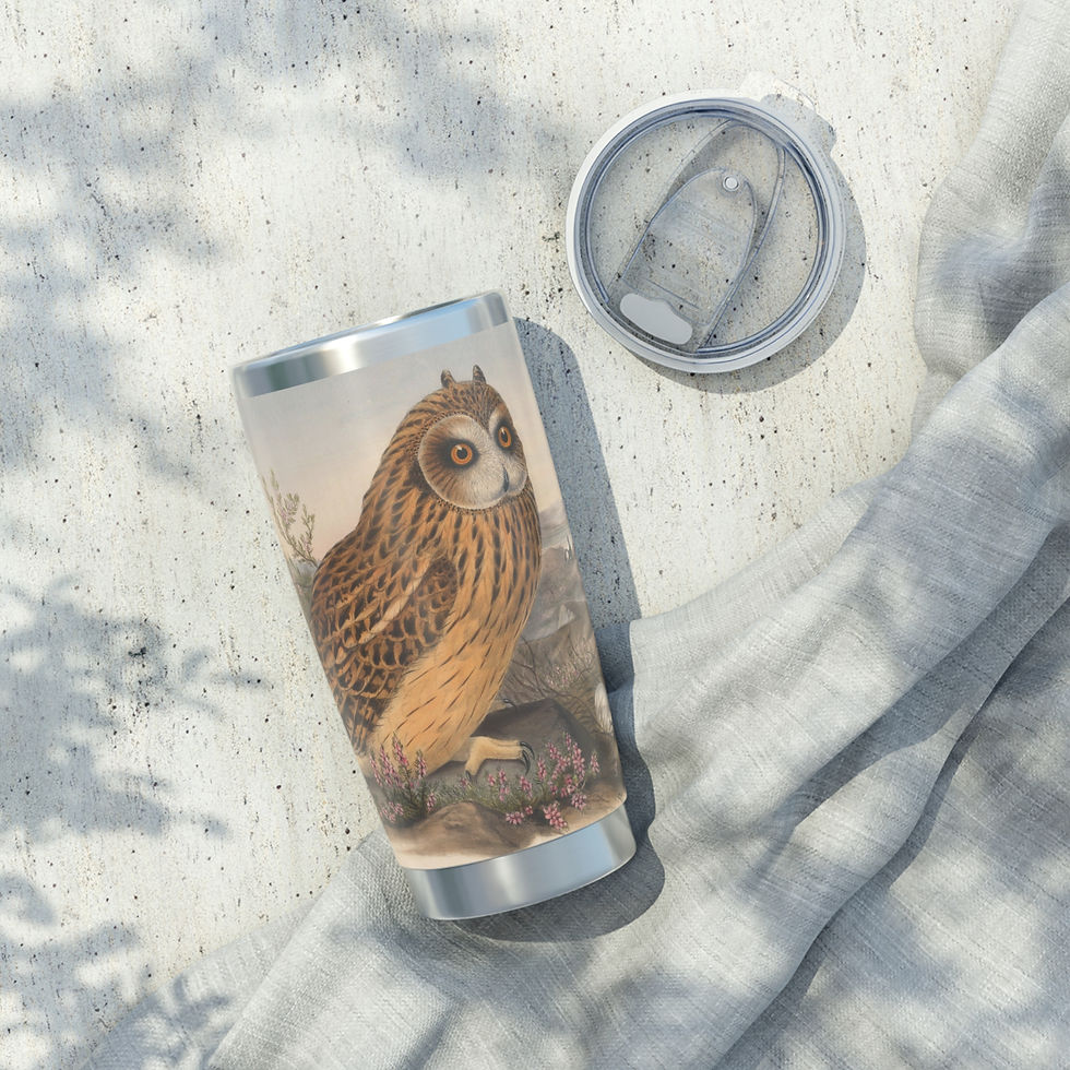 Thumbnail: 1865 Owl Tumbler, Short-Eared Owl by John Gould
