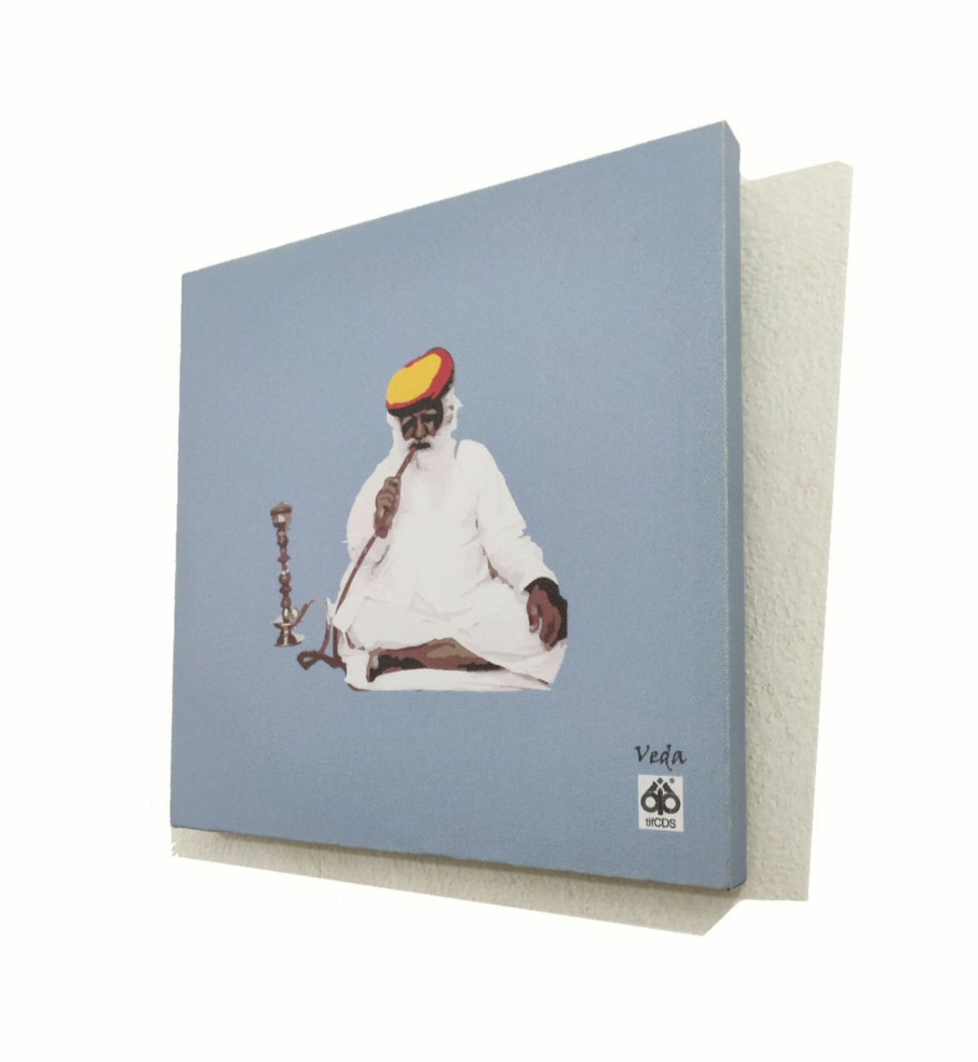 Man With a Hookah 12inx12in hand-painted Digital Art on Canvas Print 3d Framed