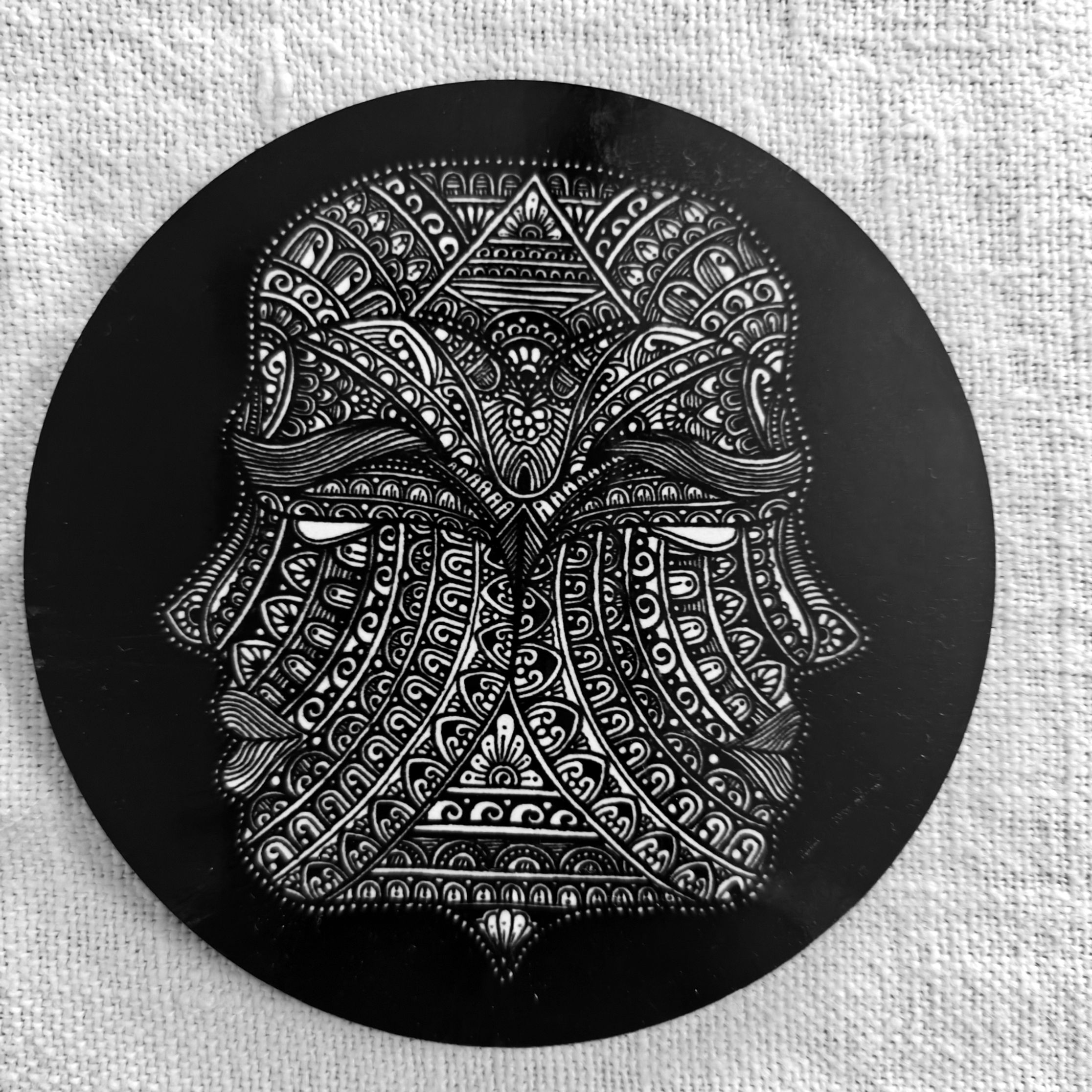 Wooden Coaster Gemini Zodiac Mandala art BnW 3.5in dia Single pc