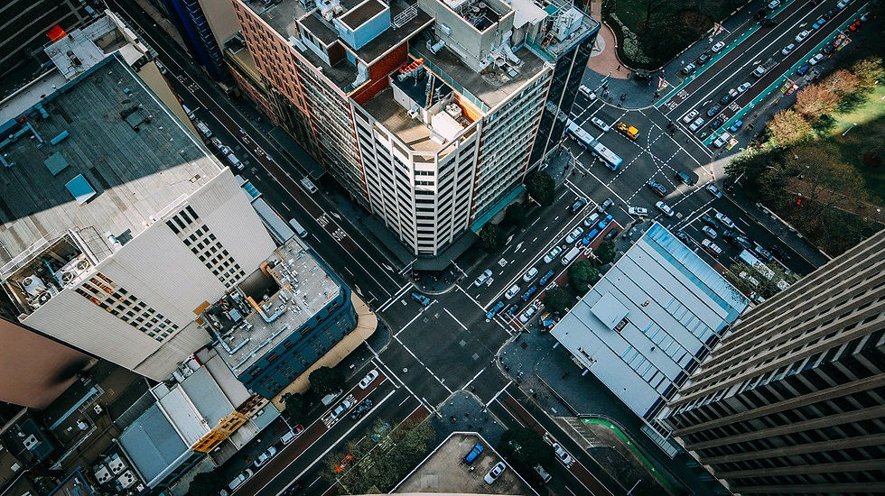 extreme high angle photography looking down on city