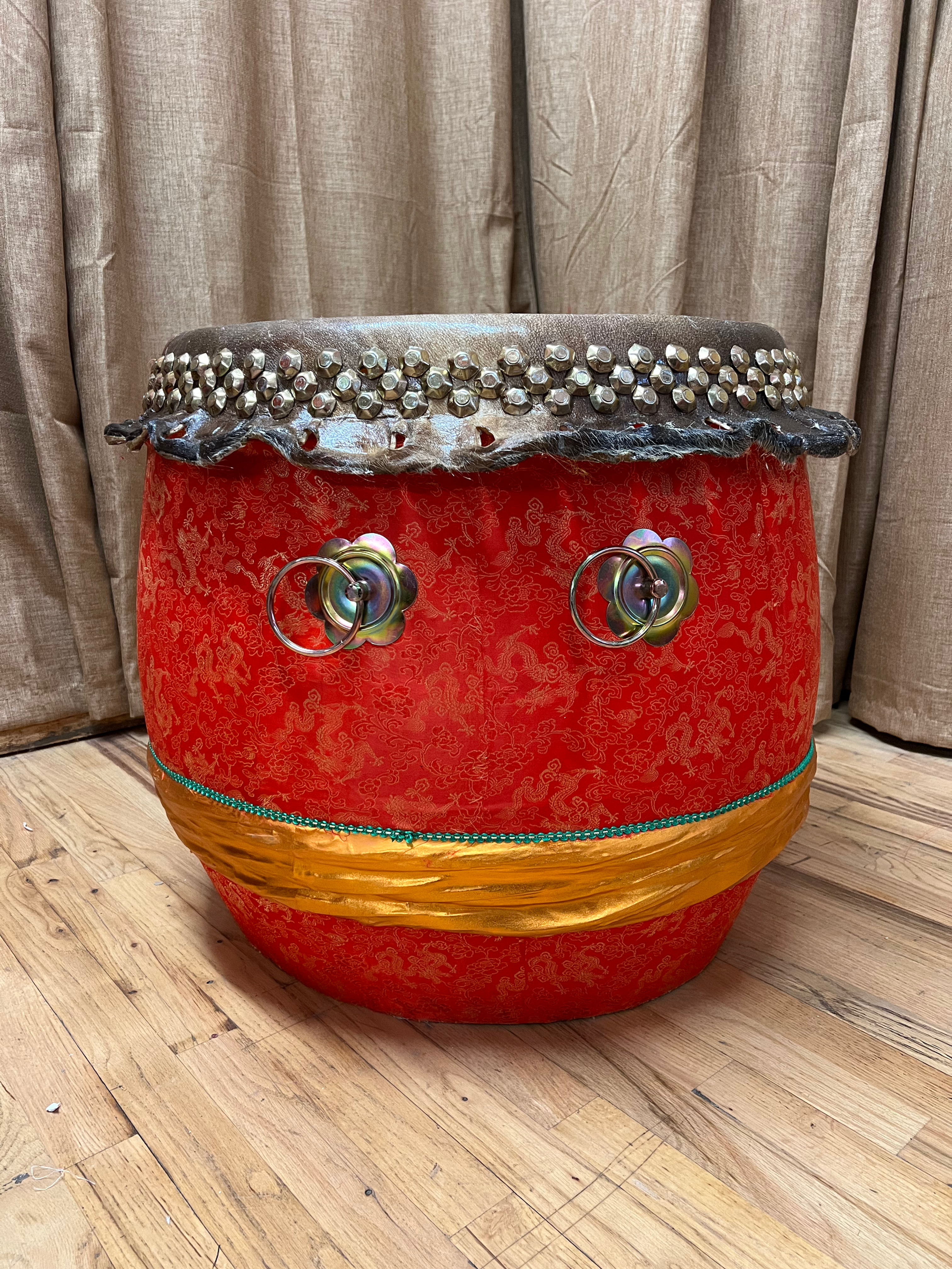 23" Kung Fu / Southern Lion Dance Drum - Red Dragon Brocade