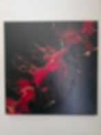 Abstract painting: crimson, gold, black fluid art