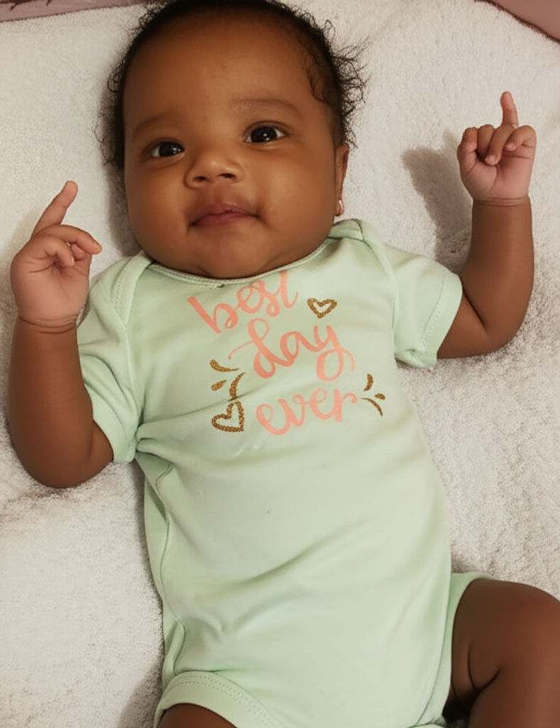 Adorable baby wearing "Best Day Ever" onesie