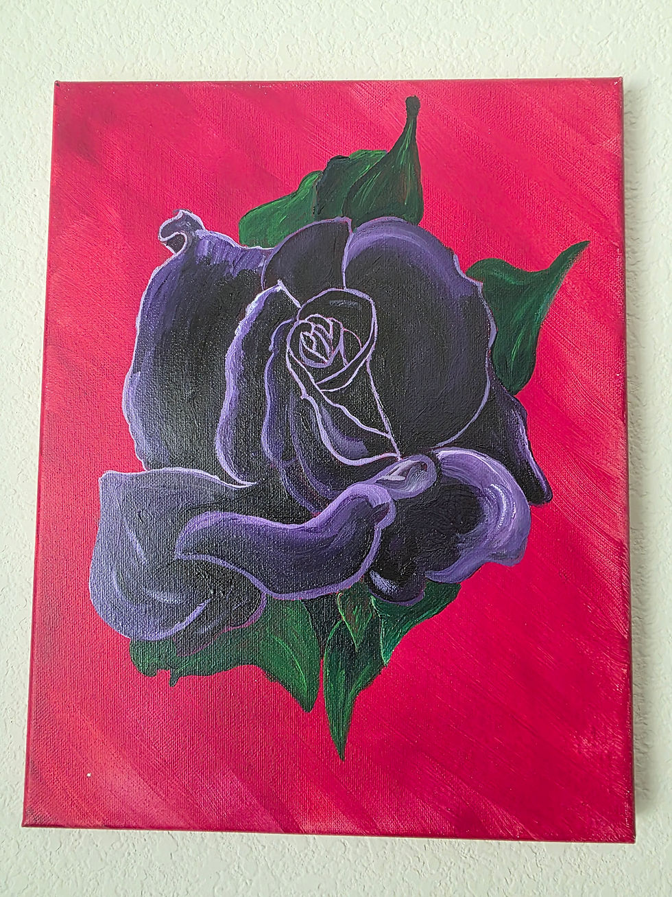 Dark purple rose painting on crimson background