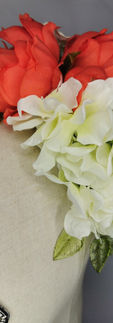 Coral Peony with whiCoral Peony with white hydrangea and green translucent leaveste hydrangea and