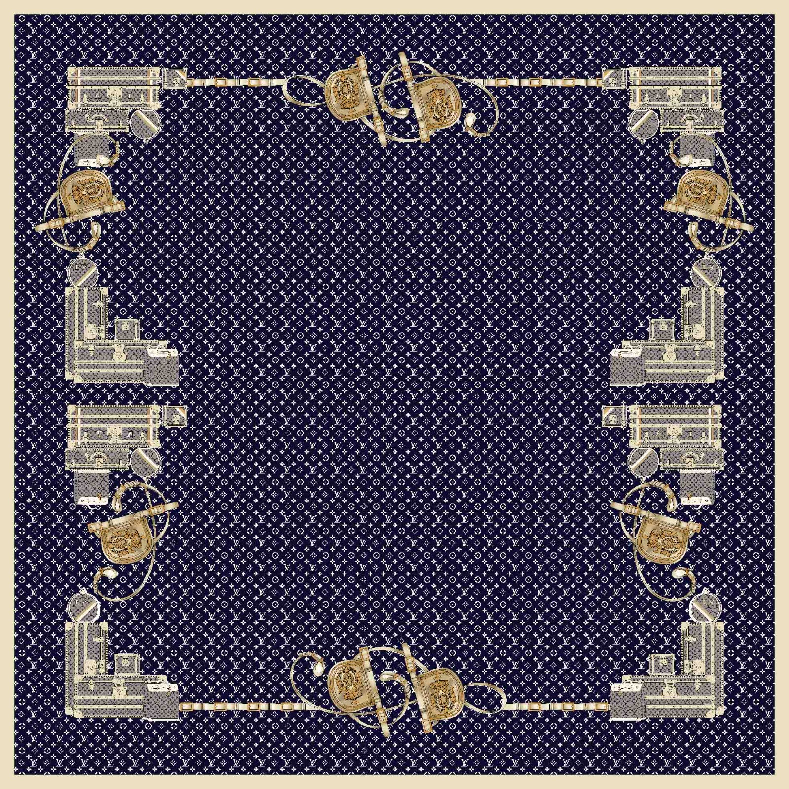 מטפחת מרובעת משי LV Navy Tweed Gold