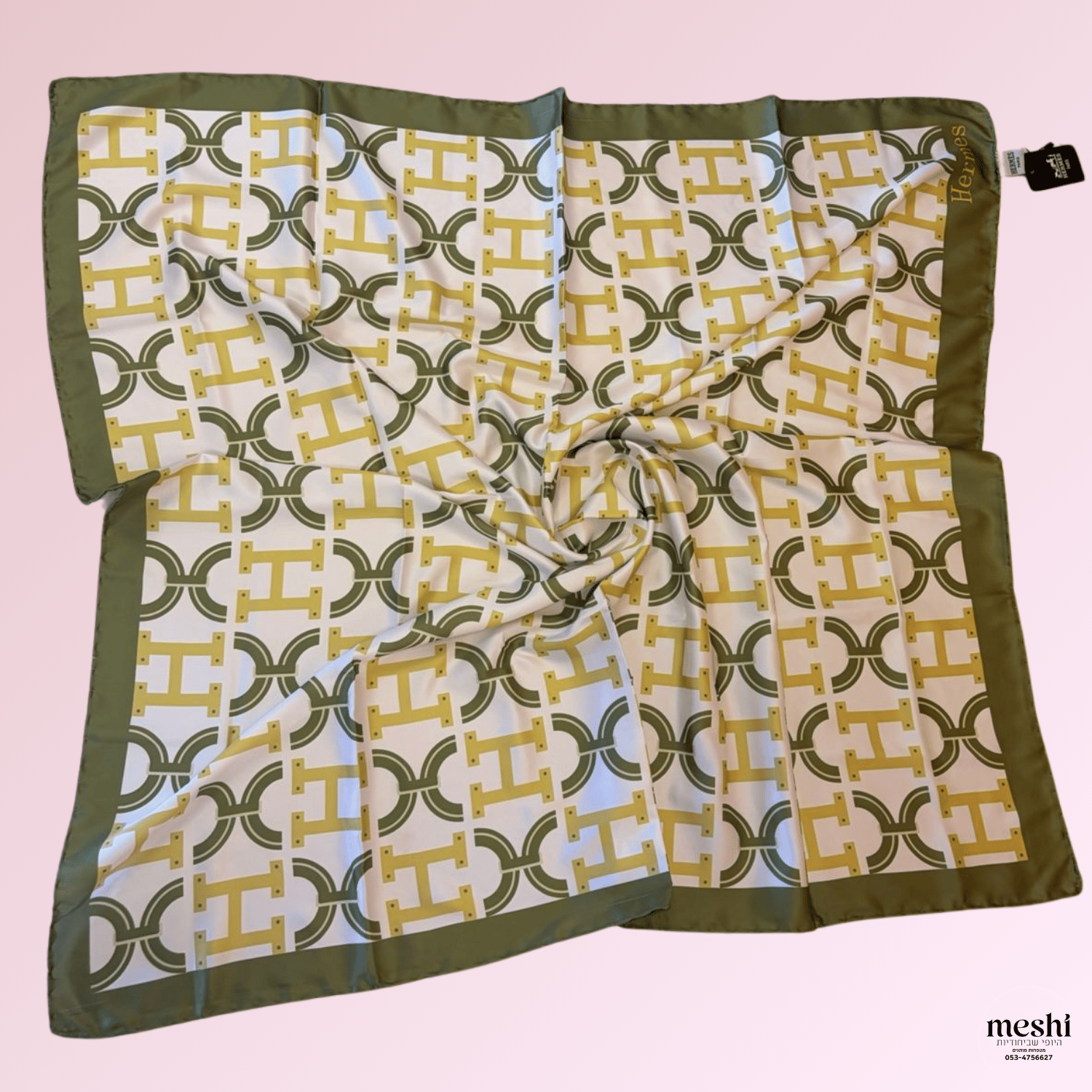 מטפחת מרובעת משי H Monogram Sky & Chocolate