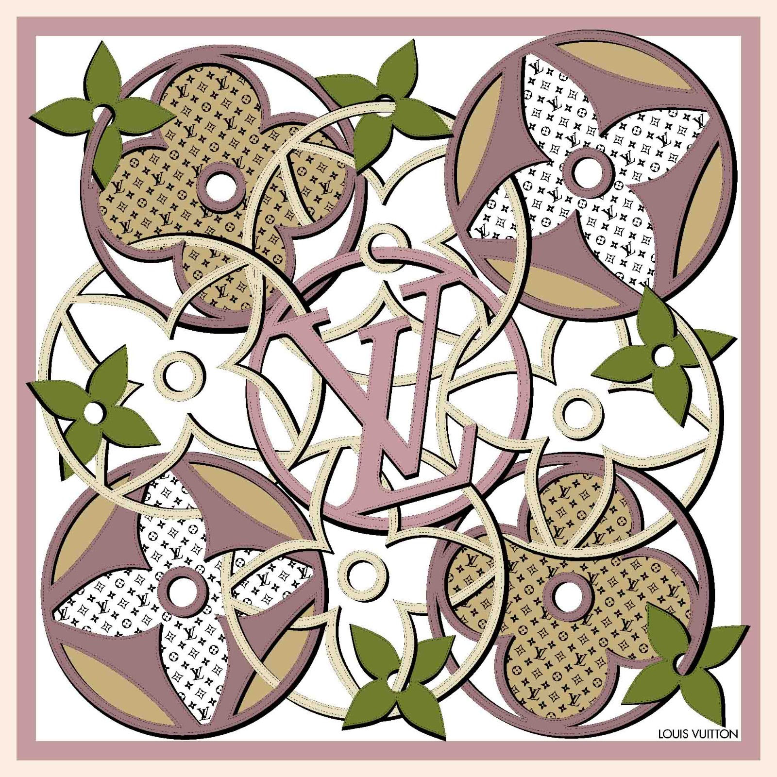 מטפחת משי LV – Giant Monogram – Dusty Pink & Olive Green