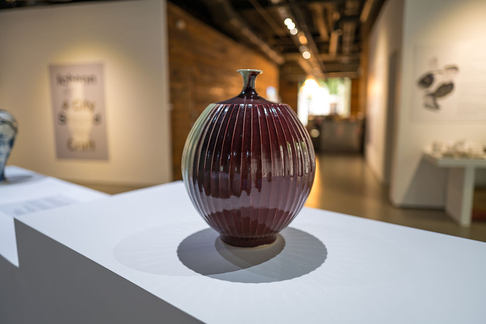 Gwangsu Seo, Hando Ceramic Studio, Copper-Red Flambe Jar with Bamboo Motif 2019 29 × 29 × 37.5 cm porcelain clay, wheel-thrown, copper-red flambe glaze, surface carving, wood-fired traditional kiln.© mai.korea