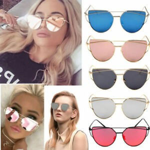 Vintage Women's Glasses Metal Flat Lens Mirrored Oversized Sunglasses