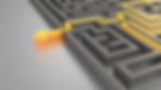 Gray maze with a bright yellow path leading to an exit on the left. The path highlights a solution amid complex patterns. Moody atmosphere.