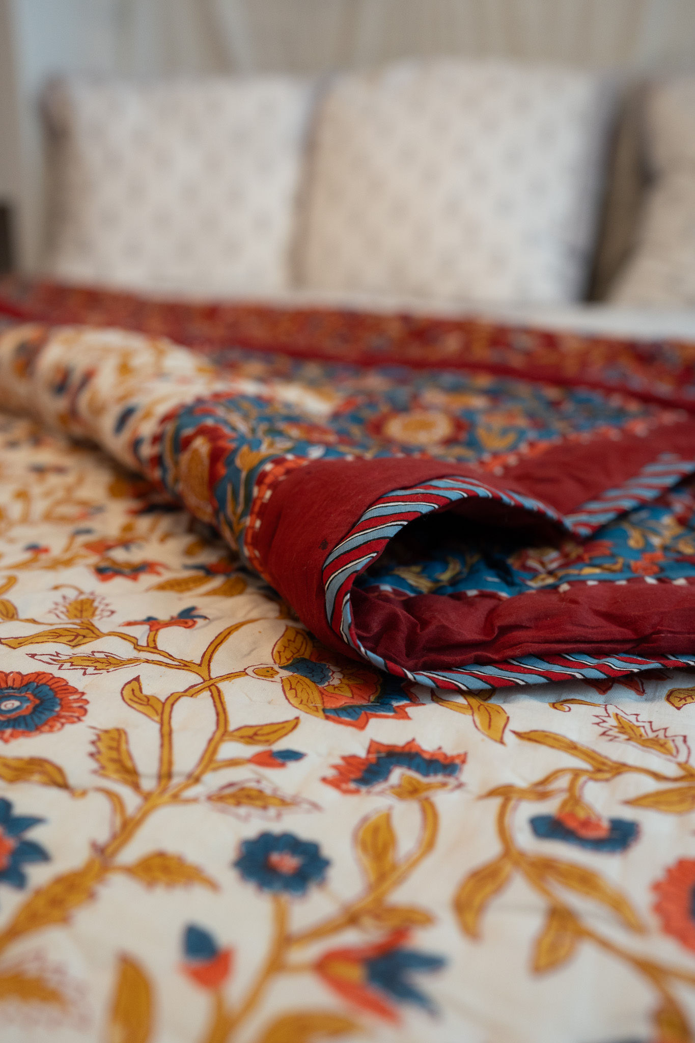 Hand-printed quilted bedspread