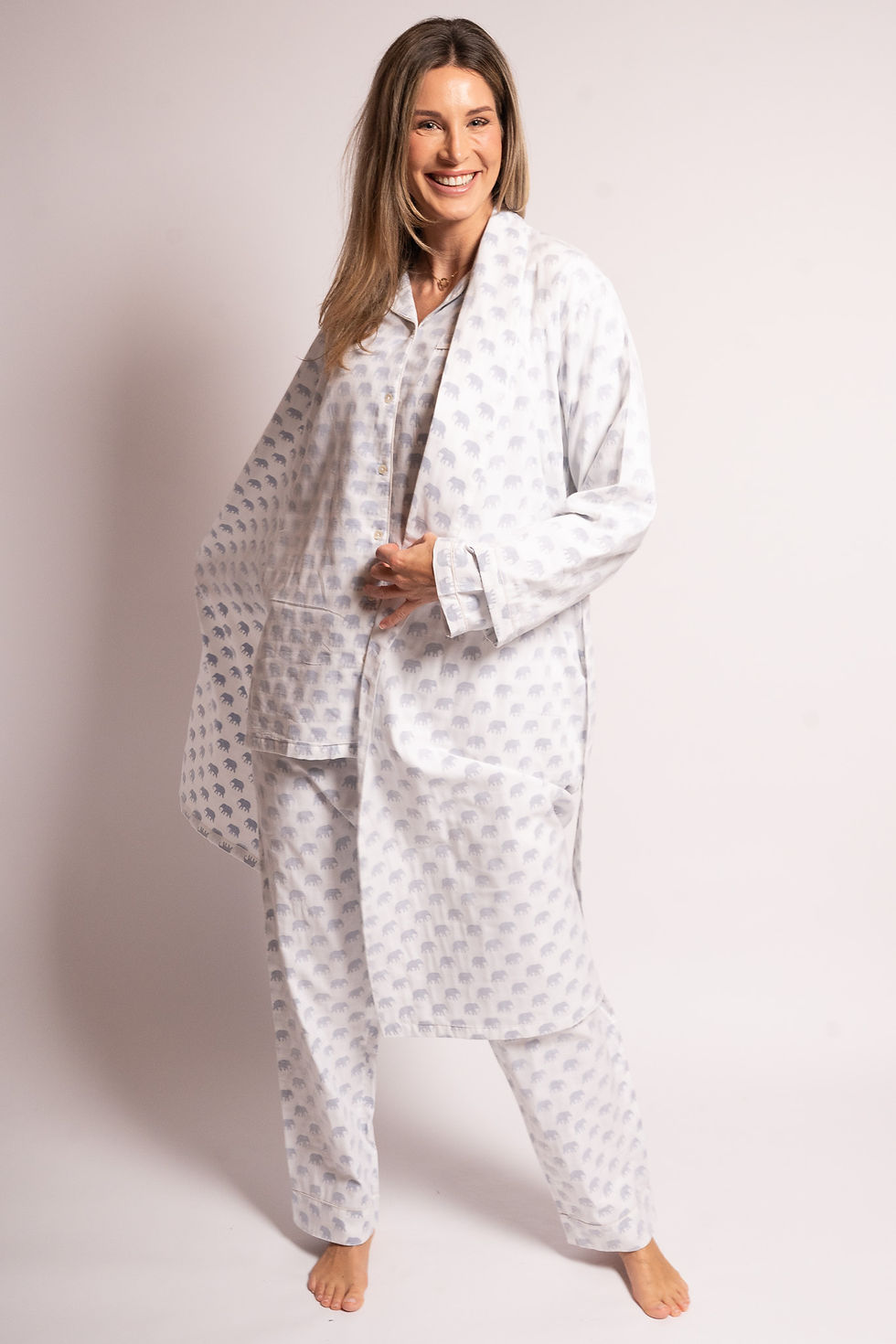 Robe de chambre 3 couches elephants bleu