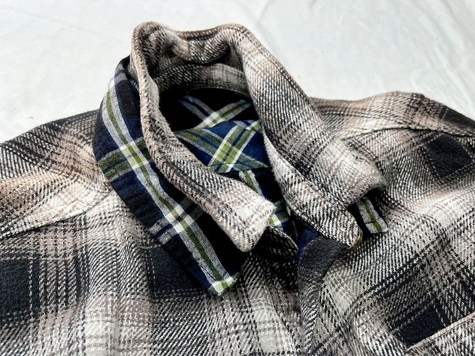 Thumbnail: Small brown plaid on blue plaid shirt with hand pockets!