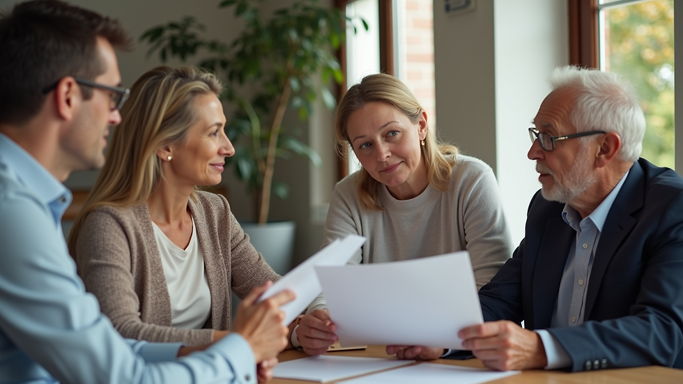 Eye-level view of a family discussing elder law documents