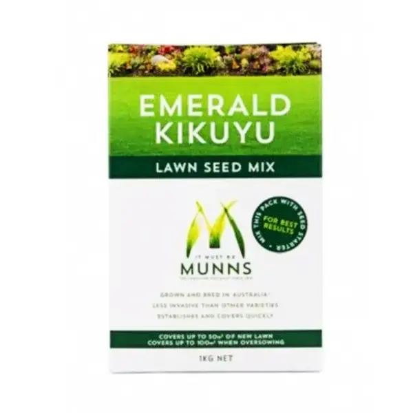 Munns Emerald Kikuyu Mix Lawn Seed 1kg-YATES
