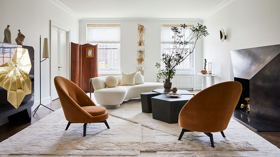 contemporary minimalist white living room with curvy sculptural furnishings furniture